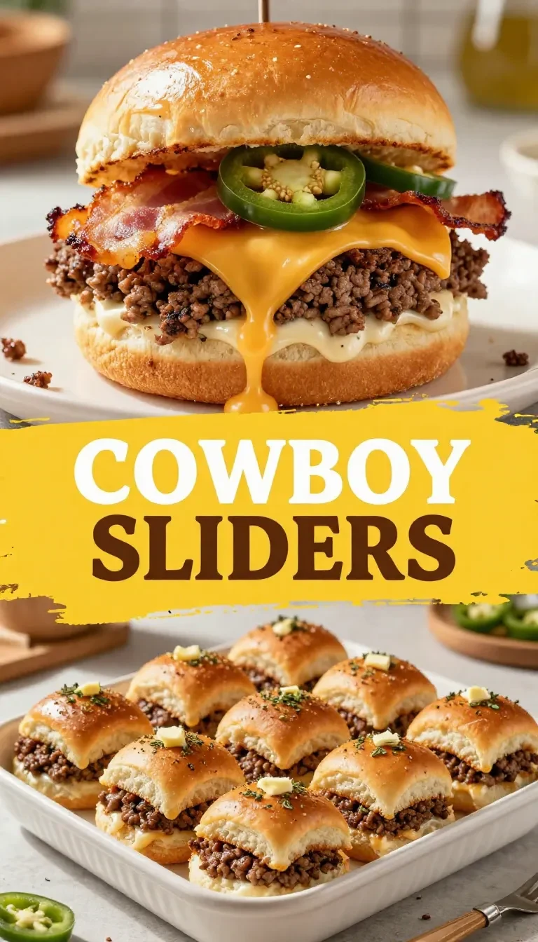 A plate of delicious cowboy sliders topped with barbecue sauce and pickles