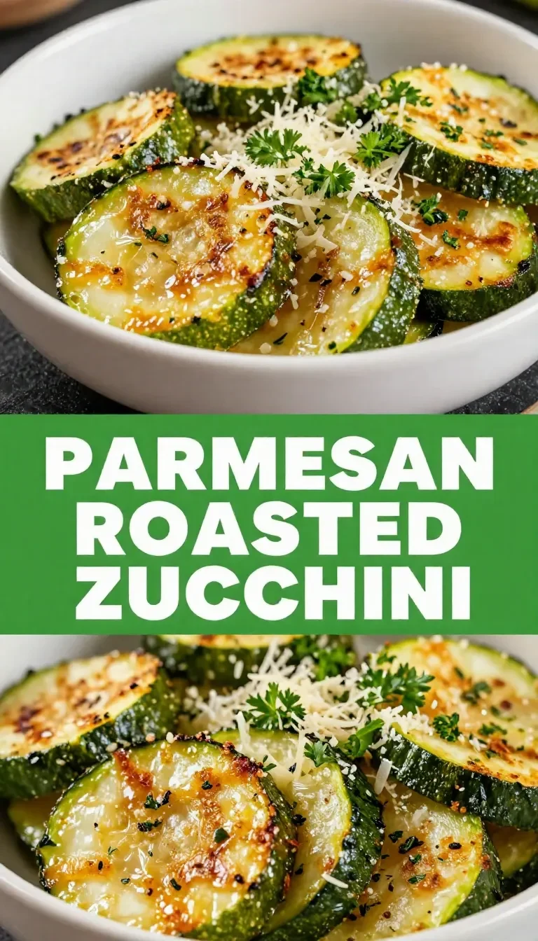 A close-up of garlic parmesan roasted zucchini slices arranged on a baking tray.