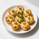 A platter of Ritz Garlic Parmesan Party Bites arranged neatly with a garnish of parsley