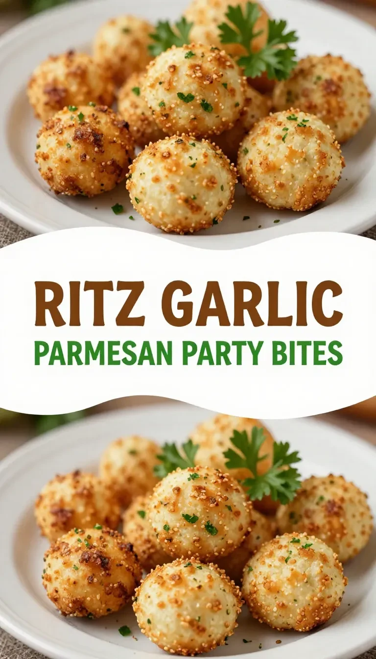 A platter of Ritz Garlic Parmesan Party Bites arranged neatly with a garnish of parsley