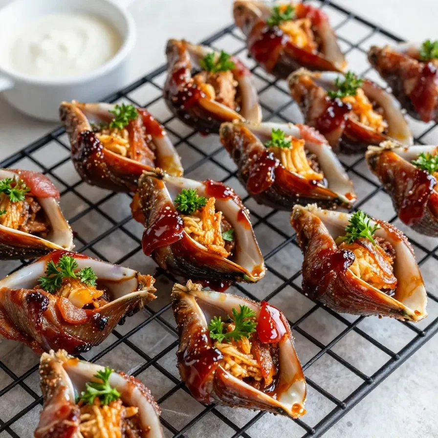 Delicious smoked shotgun shells filled with meat and cheese on a wooden platter