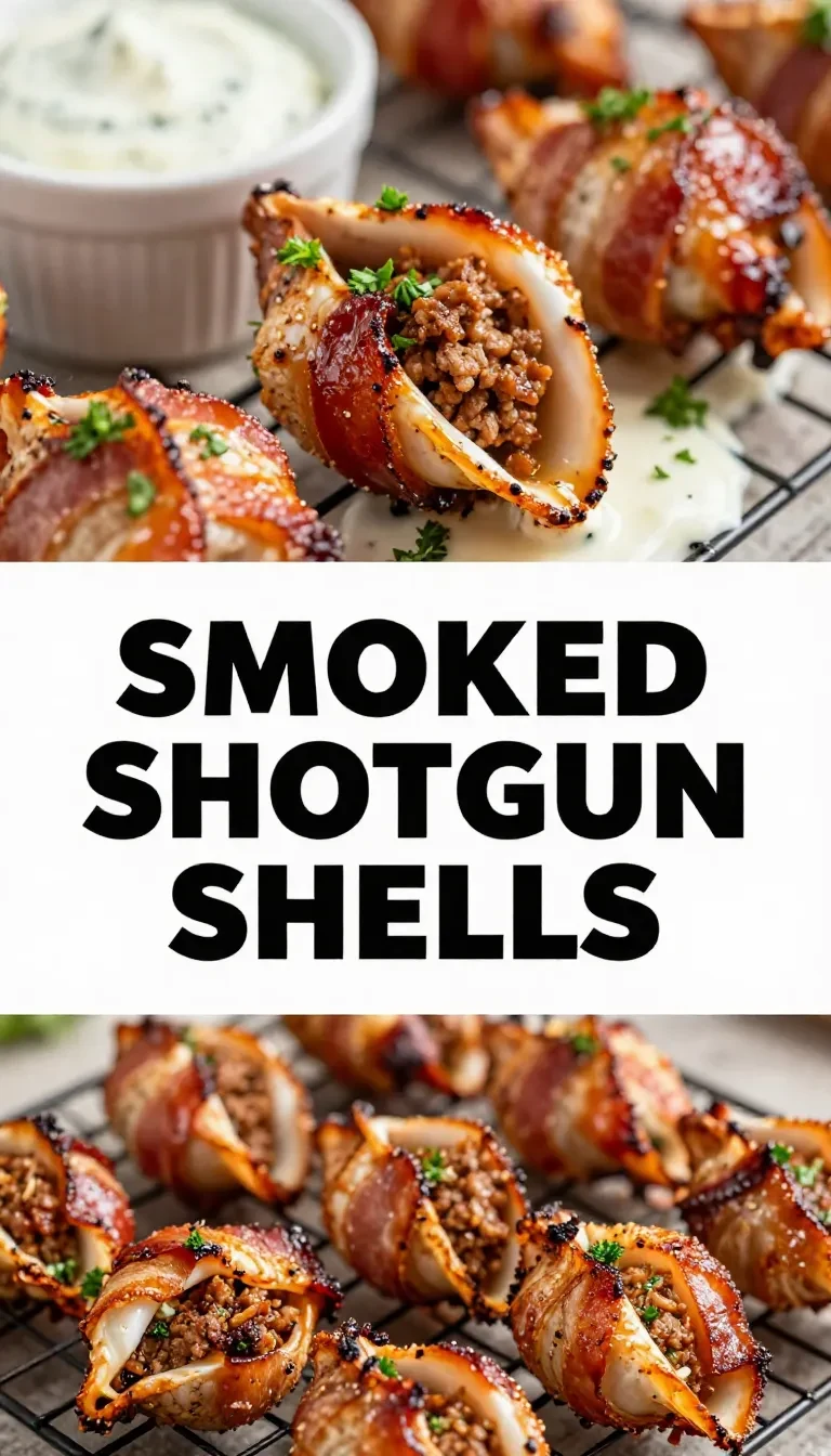 Delicious smoked shotgun shells filled with meat and cheese on a wooden platter