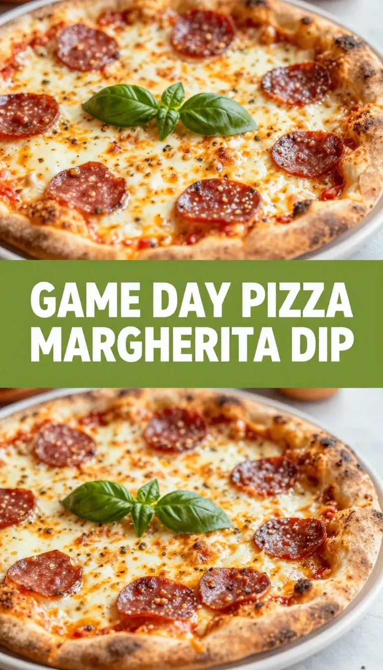 A creamy Game Day Pizza Margherita dip served in a football-themed bowl with crispy breadsticks
