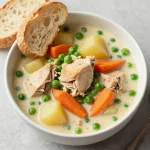 A hearty slow cooker chicken stew with carrots, potatoes, and herbs