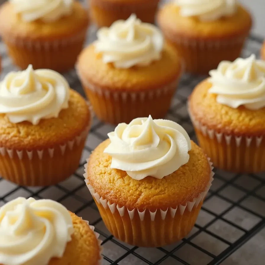Delicious pumpkin cream cheese muffins on a wooden table