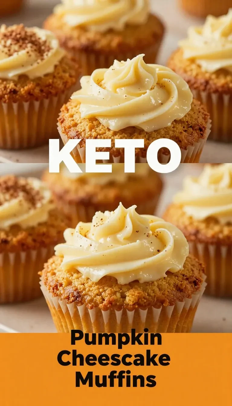 Delicious Keto Pumpkin Cheesecake Muffins with a creamy filling displayed on a wooden table