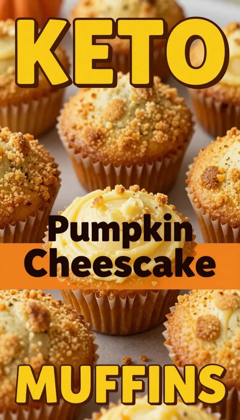 Delicious keto pumpkin cheesecake muffins on a wooden table