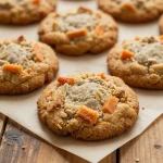 Delicious whole wheat carrot cake oatmeal cookies on a wooden table
