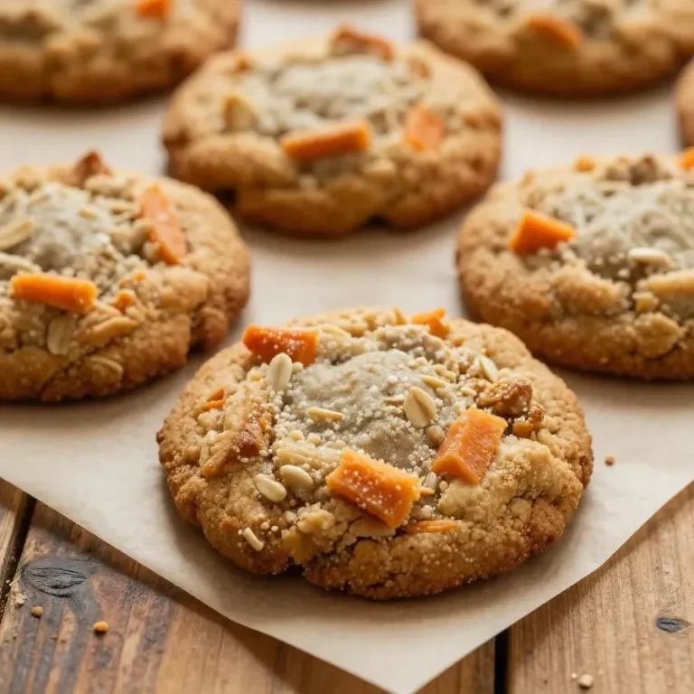 Delicious whole wheat carrot cake oatmeal cookies on a wooden table