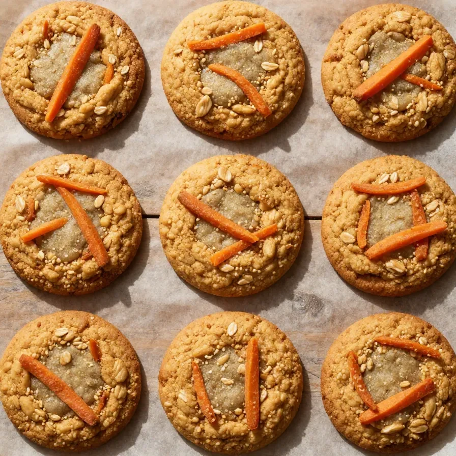 Delicious whole wheat carrot cake oatmeal cookies on a wooden table