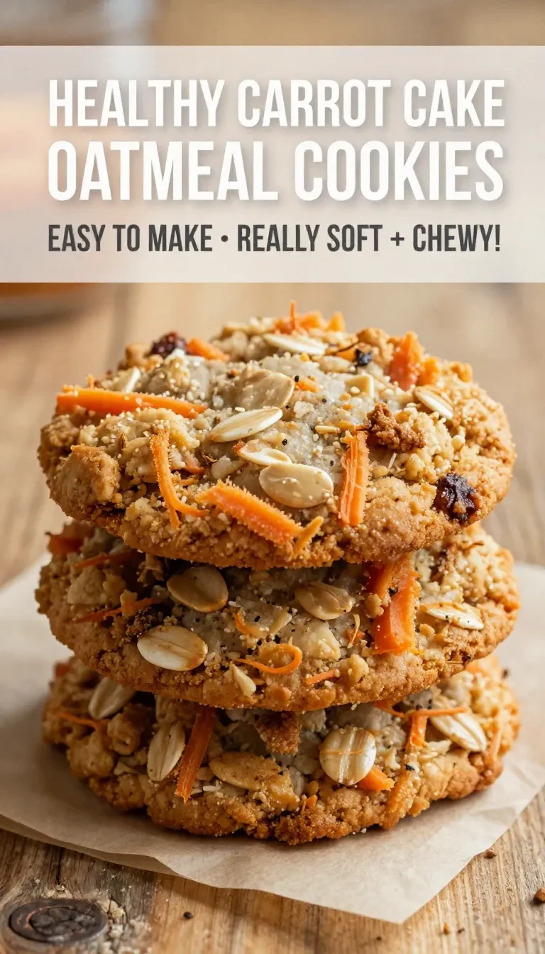 Delicious whole wheat carrot cake oatmeal cookies on a wooden table