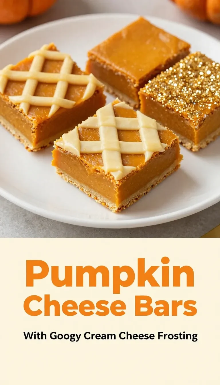 Delicious pumpkin bars topped with creamy cream cheese frosting on a rustic wooden table