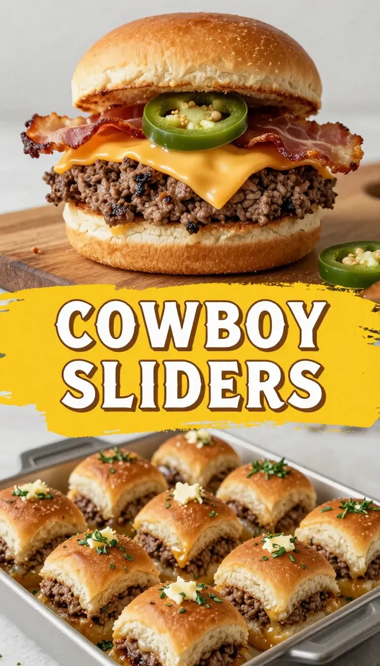 A plate of delicious cowboy sliders with juicy beef patties, melted cheese, and fresh toppings