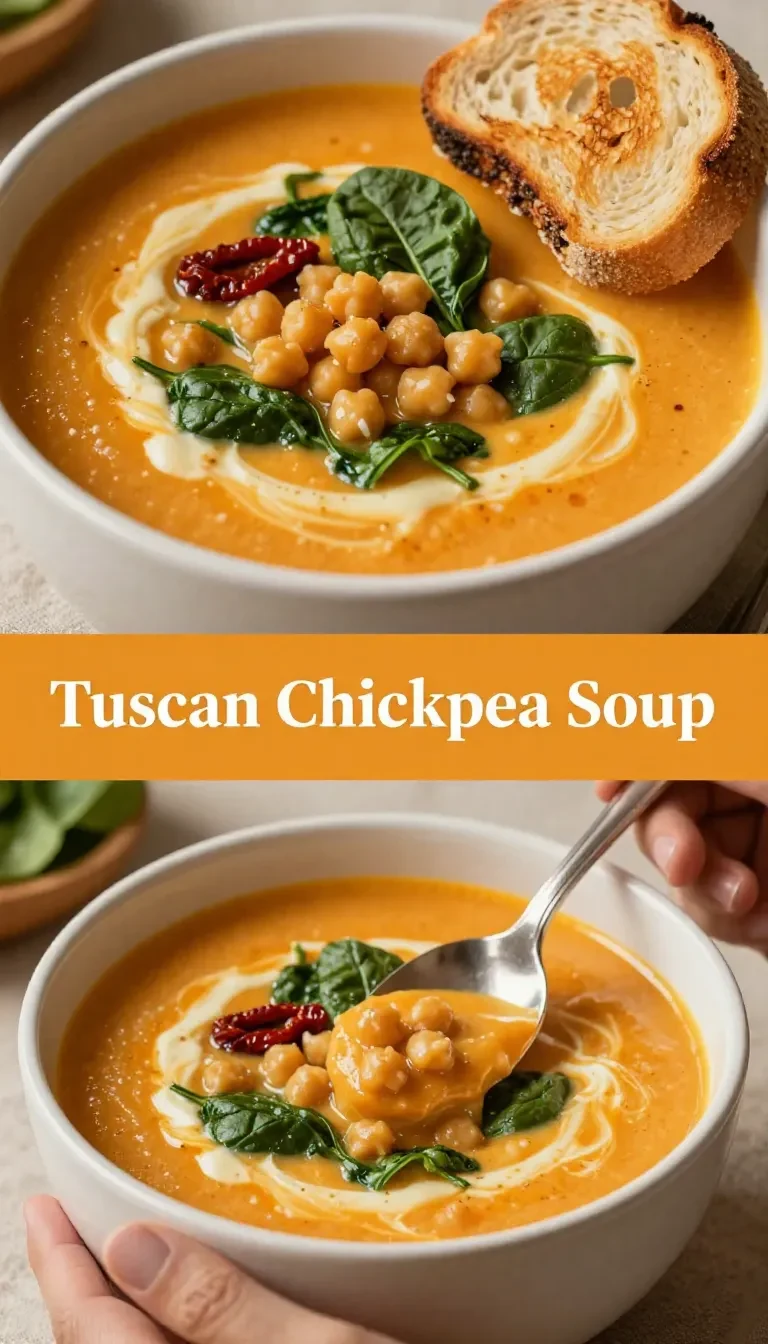 A bowl of Tuscan chickpea soup garnished with fresh herbs and a drizzle of olive oil