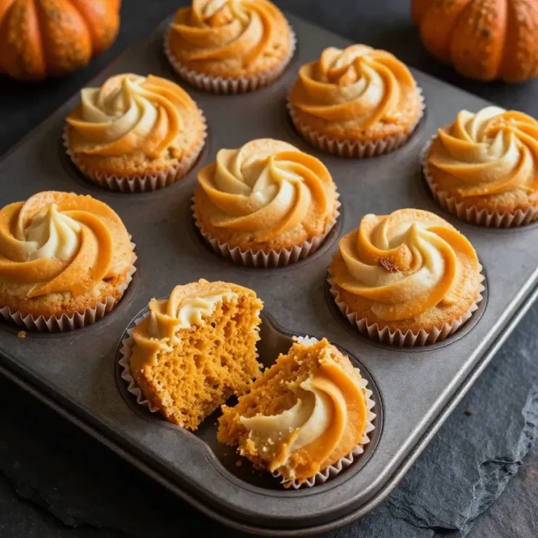 Pumpkin Cream Cheese Swirl Muffins Freshly baked pumpkin cream cheese swirl muffins on a cooling rack