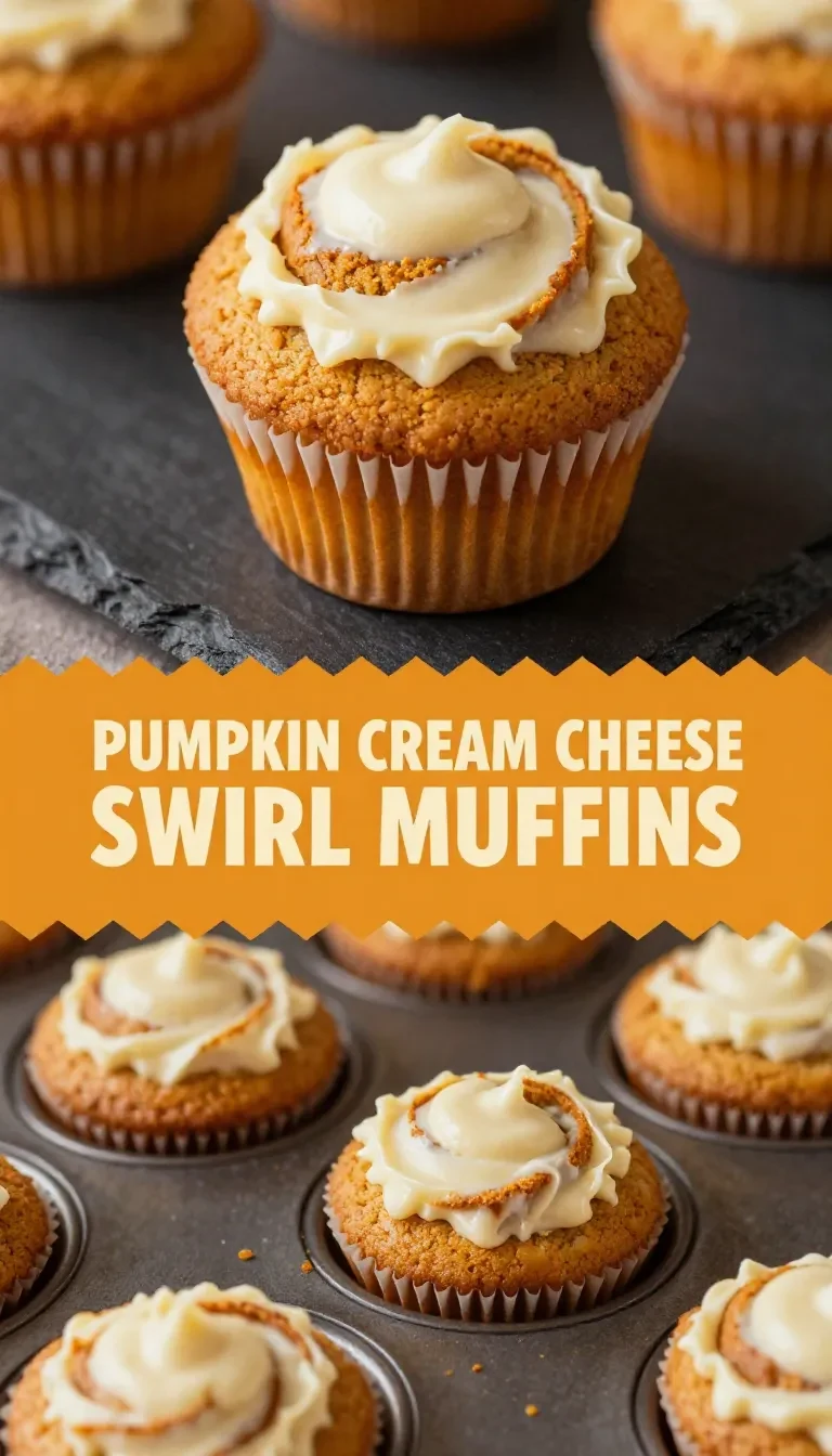 Freshly baked pumpkin cream cheese swirl muffins on a cooling rack