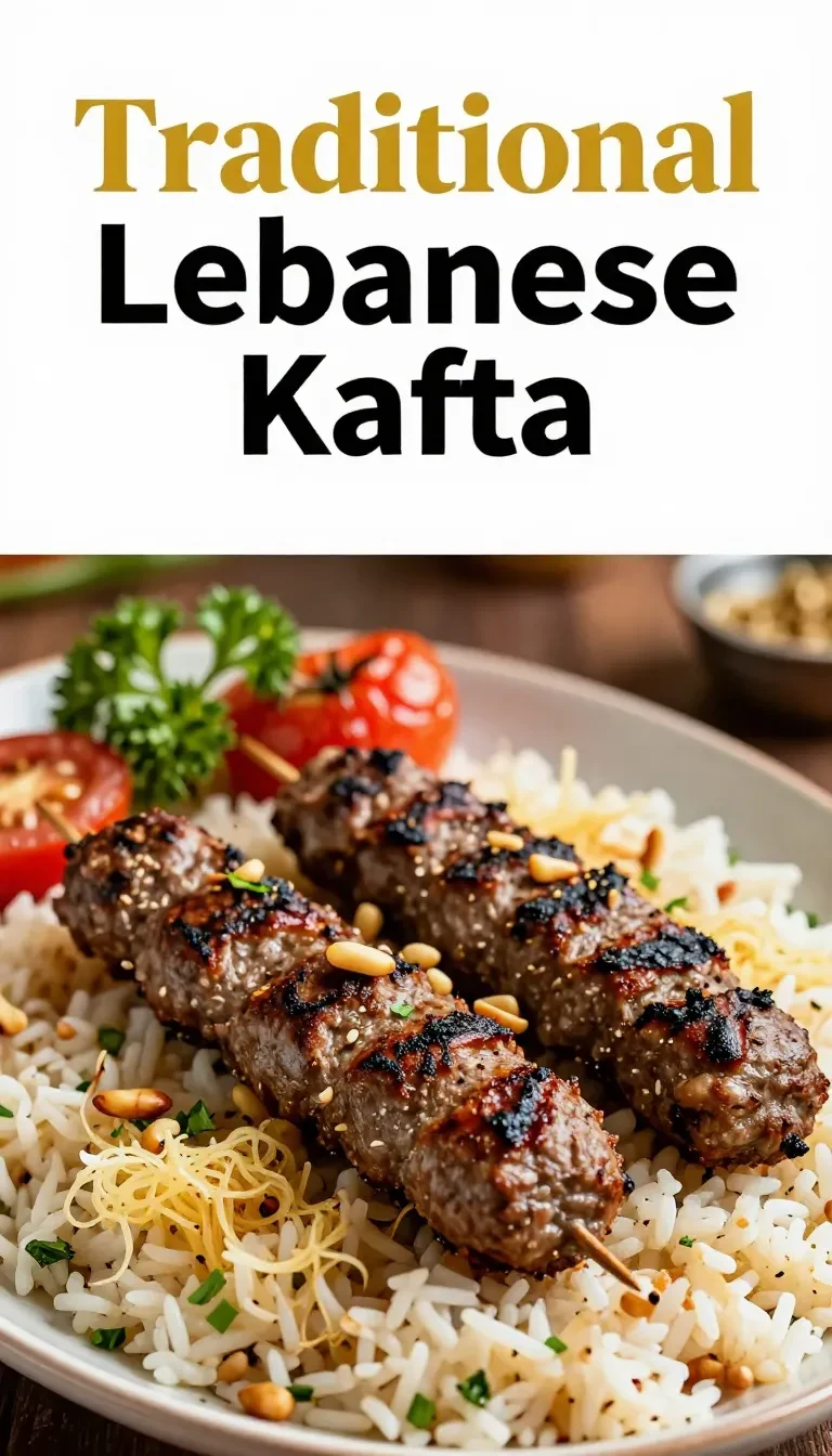 A plate of traditional Lebanese kafta served with fresh vegetables and pita bread