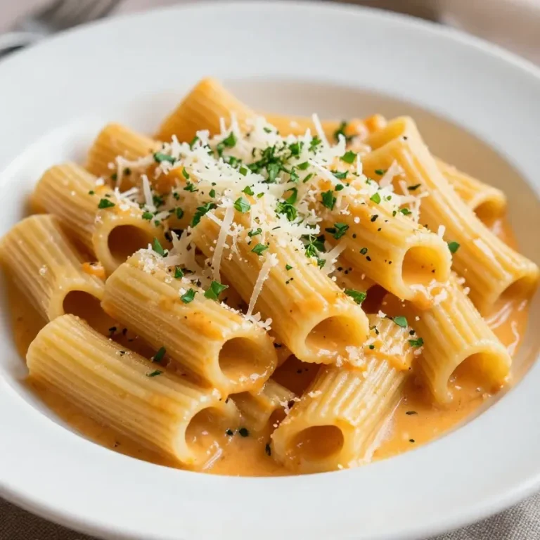 Creamy Roasted Butternut Squash and Garlic Chicken Pasta A bowl of creamy roasted butternut squash and garlic chicken pasta topped with parsley