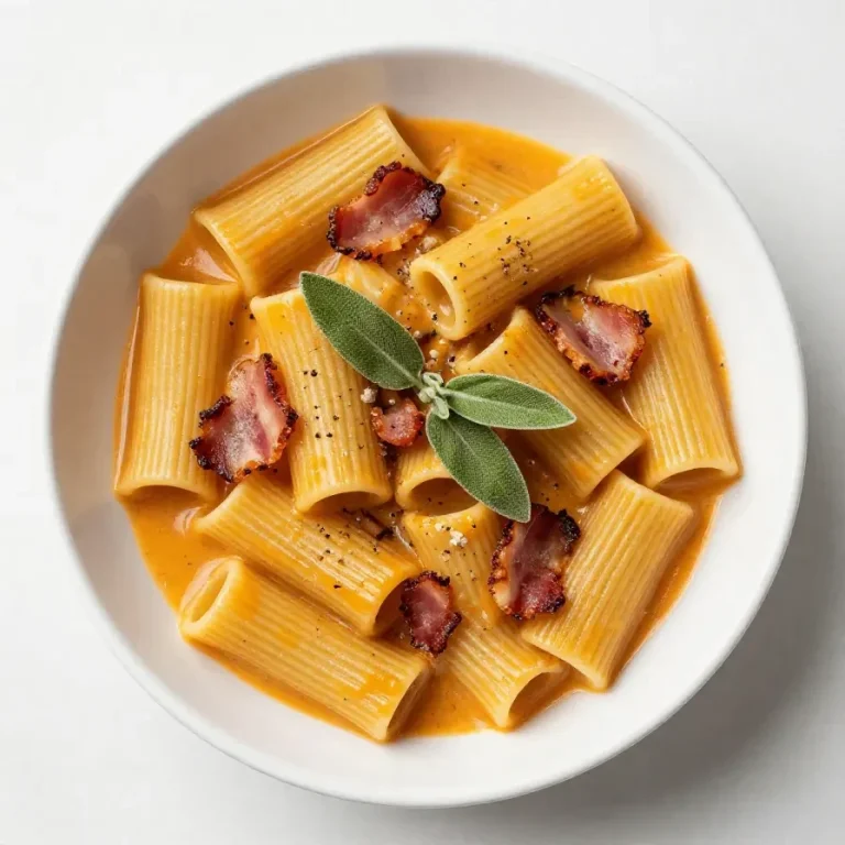 Creamy Butternut Squash Pasta A bowl of creamy butternut squash pasta topped with fresh herbs and grated cheese