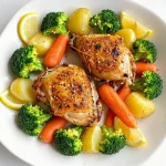 A delicious sheet pan meal featuring lemon herb chicken with colorful roasted vegetables.