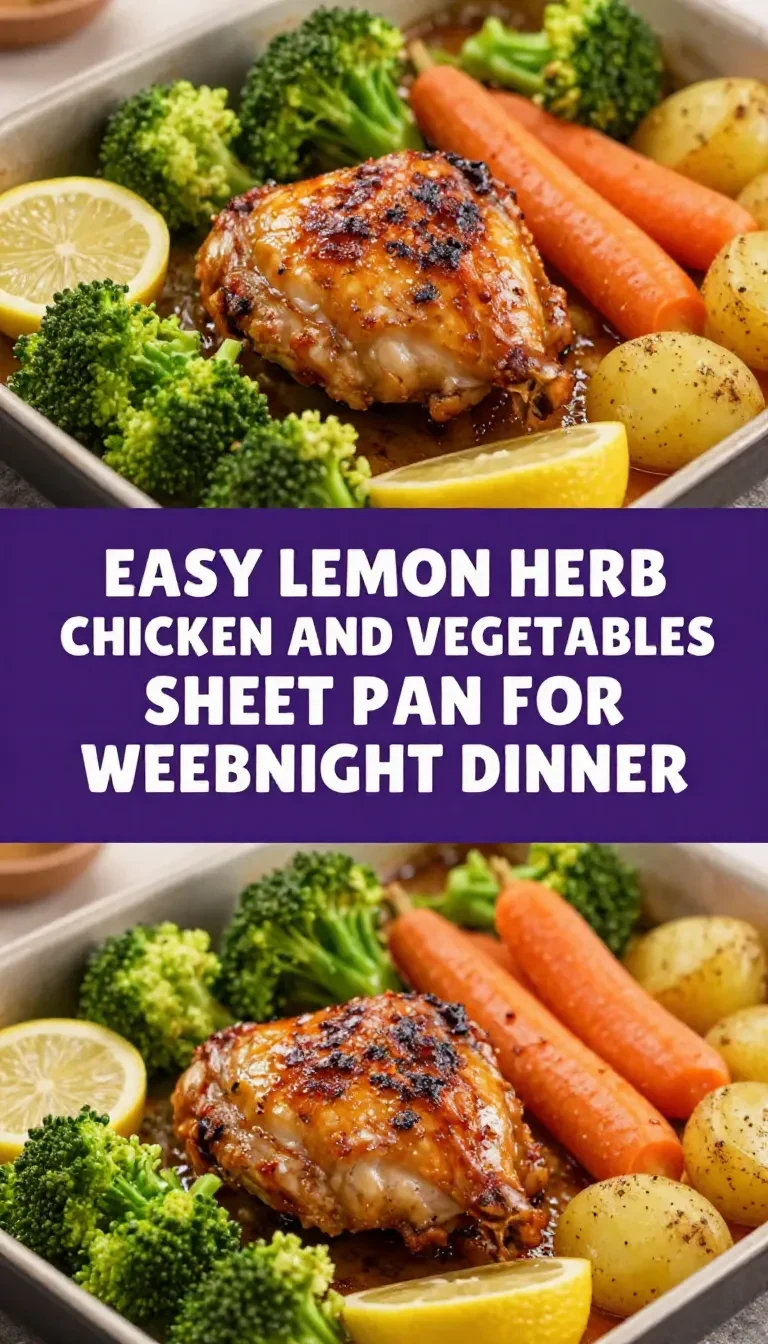 A delicious sheet pan meal featuring lemon herb chicken with colorful roasted vegetables.