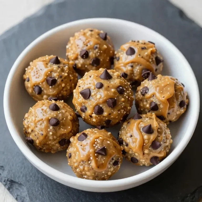 A close-up of no bake peanut butter protein balls arranged on a wooden platter