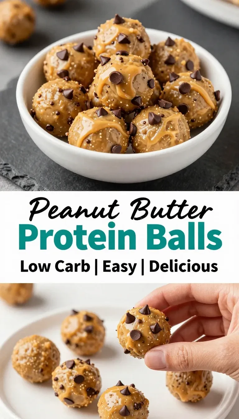 A close-up of no bake peanut butter protein balls arranged on a wooden platter