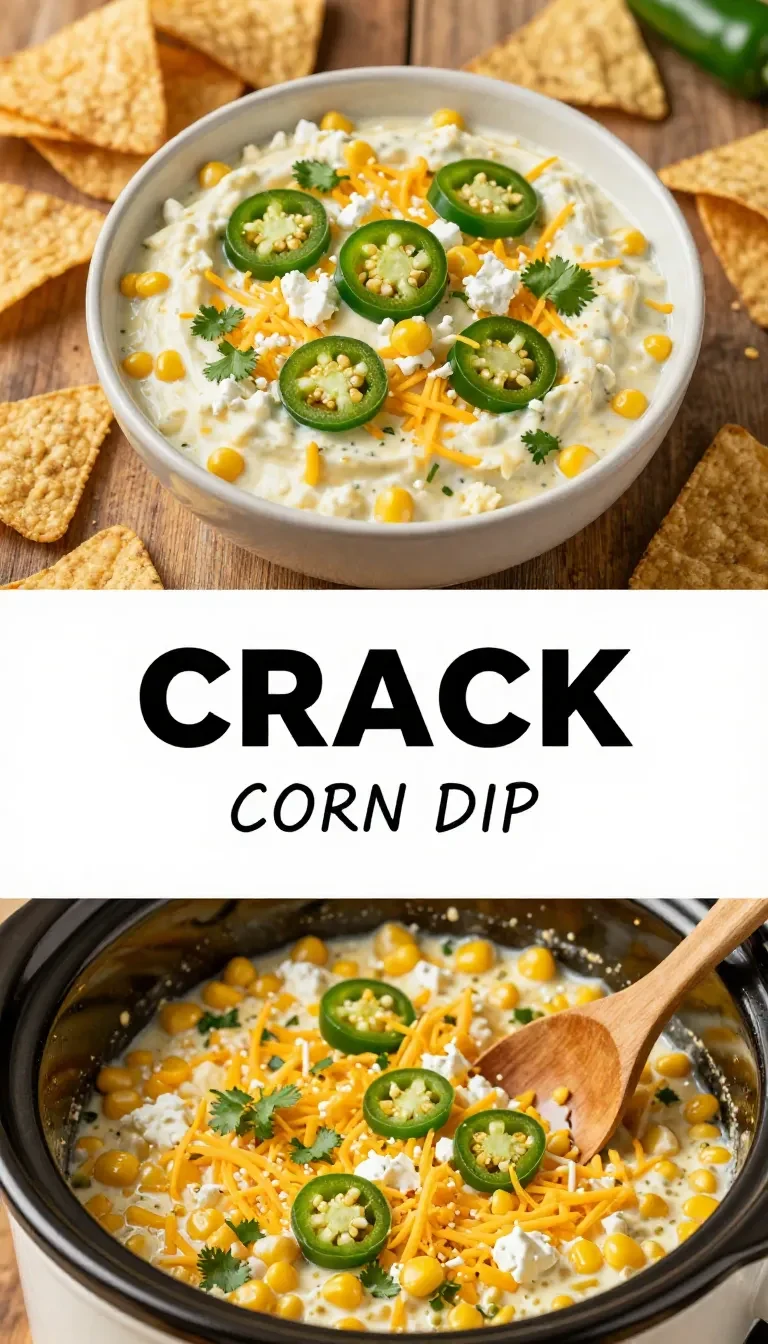 A creamy crack corn dip served in a bowl with tortilla chips on the side
